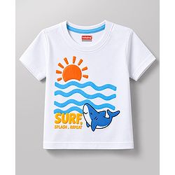 Babyhug 100% Cotton Knit Half Sleeves Sea Life Printed T-Shirt & Shorts Set - White & Light Blue