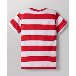 Babyhug Single Jersey Knit Half Sleeves Striped T-Shirt & Shorts Set New York Print - Red & Blue