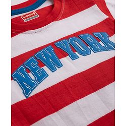Babyhug Single Jersey Knit Half Sleeves Striped T-Shirt & Shorts Set New York Print - Red & Blue