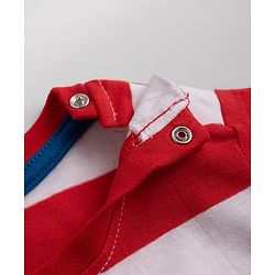 Babyhug Single Jersey Knit Half Sleeves Striped T-Shirt & Shorts Set New York Print - Red & Blue
