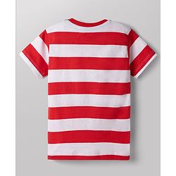 Babyhug Single Jersey Knit Half Sleeves Striped T-Shirt & Shorts Set New York Print - Red & Blue