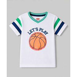 Babyhug 100% Cotton Single Jersey Knit Half Sleeves T-Shirt & Side Tape Shorts With Basket Ball - White