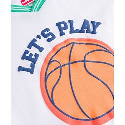 Babyhug 100% Cotton Single Jersey Knit Half Sleeves T-Shirt & Side Tape Shorts With Basket Ball - White