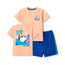 Babyhug 100% Cotton Single Jersey Knit Half Sleeves T-Shirt & Shorts With Tropical Print - Orange