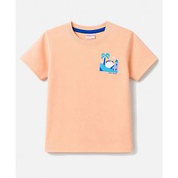 Babyhug 100% Cotton Single Jersey Knit Half Sleeves T-Shirt & Shorts With Tropical Print - Orange