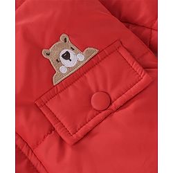 Babyhug Woven Full Sleeves Padded Hooded Jacket With Patch - Red