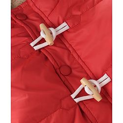 Babyhug Woven Full Sleeves Padded Hooded Jacket With Patch - Red