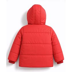 Babyhug Woven Full Sleeves Padded Hooded Jacket With Patch - Red