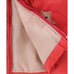 Babyhug Woven Full Sleeves Padded Hooded Jacket With Patch - Red