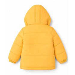 Babyhug Woven Full Sleeves Padded Hooded Jacket With Smiley Patch - Yellow