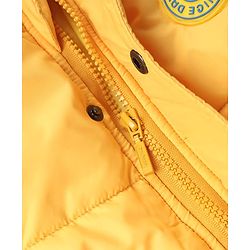 Babyhug Woven Full Sleeves Padded Hooded Jacket With Smiley Patch - Yellow