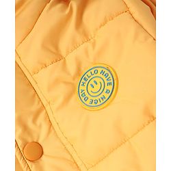 Babyhug Woven Full Sleeves Padded Hooded Jacket With Smiley Patch - Yellow