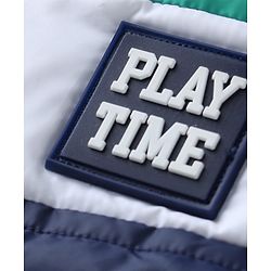 Babyhug Woven Full Sleeves Padded Hoodie with Play Time Patch - Navy Blue