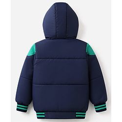 Babyhug Woven Full Sleeves Padded Hoodie with Play Time Patch - Navy Blue