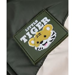 Babyhug Woven Hooded Jacket with Full Sleeves and Tiger Patch in Olive Green for 2-3 Years