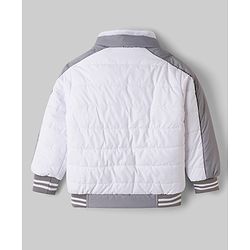 Babyhug Woven Full Sleeves Padded Jacket with Detachable Hood - White & Grey