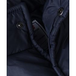Babyhug Woven Hooded Jacket with Full Sleeves and Ny Applique - Navy Blue