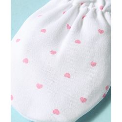 Babyhug 100% Cotton Knit Hearts Printed Mittens & Booties Set - White