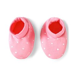 Babyhug 100% Cotton Knit Hearts Printed Mittens & Booties Set - Pink