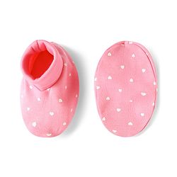 Babyhug 100% Cotton Knit Hearts Printed Mittens & Booties Set - Pink