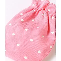 Babyhug 100% Cotton Knit Hearts Printed Mittens & Booties Set - Pink