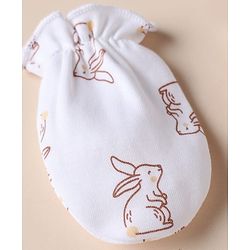 Babyhug 100% Cotton Interlock Knit Mittens & Booties With Bunny Print- White