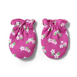 Babyhug 100% Cotton Knit Floral & Starwberry Printed Mittens & Booties Set - Multicolor