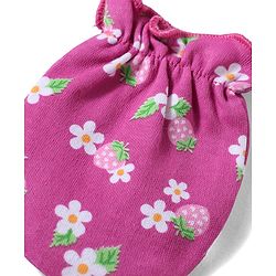 Babyhug 100% Cotton Knit Floral & Starwberry Printed Mittens & Booties Set - Multicolor