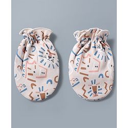 Babyhug 100% Cotton Knit Animals Printed Mittens & Booties Set - Multicolor