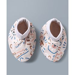 Babyhug 100% Cotton Knit Animals Printed Mittens & Booties Set - Multicolor