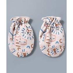 Babyhug 100% Cotton Knit Animals Printed Mittens & Booties Set - Multicolor