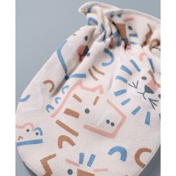 Babyhug 100% Cotton Knit Animals Printed Mittens & Booties Set - Multicolor