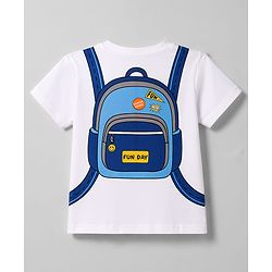 Babyhug 100% Cotton Knit Half Sleeves Backpack Printed T-Shirt & Shorts Set - White & Navy Blue