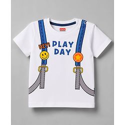 Babyhug 100% Cotton Knit Half Sleeves Backpack Printed T-Shirt & Shorts Set - White & Navy Blue