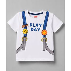 Babyhug 100% Cotton Knit Half Sleeves Backpack Printed T-Shirt & Shorts Set - White & Navy Blue