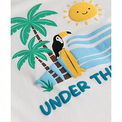 Babyhug Single Jersey Knit Half Sleeves Beach Theme Printed T-Shirt & Shorts Set - White & Blue