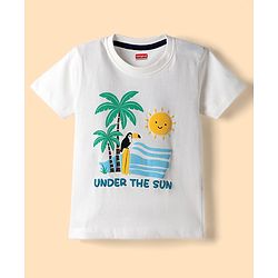 Babyhug Single Jersey Knit Half Sleeves Beach Theme Printed T-Shirt & Shorts Set - White & Blue