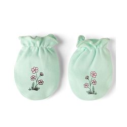 Babyhug 100% Cotton Iterlock Knit Mittens & Booties with Floral Print - Mint Green
