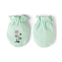Babyhug 100% Cotton Iterlock Knit Mittens & Booties with Floral Print - Mint Green