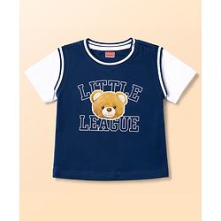 Babyhug 100% Cotton Single Jersey Knit Half Sleeves Bear & Text Printed T-Shirt & Shorts Set - Navy