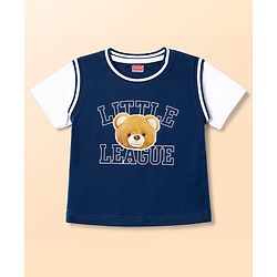 Babyhug 100% Cotton Single Jersey Knit Half Sleeves Bear & Text Printed T-Shirt & Shorts Set - Navy