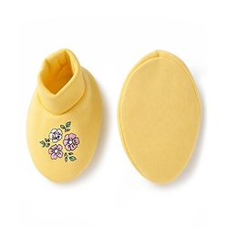 Babyhug 100% Cotton Knit Floral Printed Mittens & Booties - Yellow