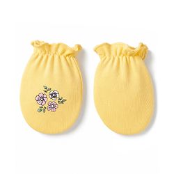 Babyhug 100% Cotton Knit Floral Printed Mittens & Booties - Yellow