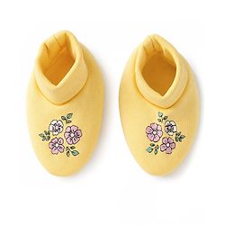 Babyhug 100% Cotton Knit Floral Printed Mittens & Booties - Yellow