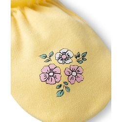 Babyhug 100% Cotton Knit Floral Printed Mittens & Booties - Yellow