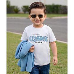 Babyhug Knit Full Sleeves Solid Blazer With Printed T-Shirt - Blue