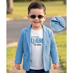 Babyhug Knit Full Sleeves Solid Blazer With Printed T-Shirt - Blue