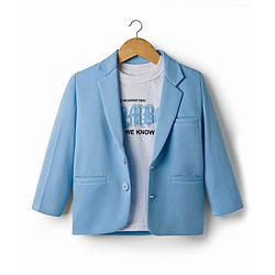 Babyhug Knit Full Sleeves Solid Blazer With Printed T-Shirt - Blue