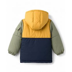 Babyhug Woven Full Sleeves Padded Hooded Jacket with Road Trip Patch -Yellow