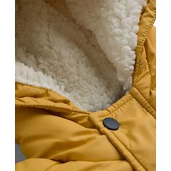 Babyhug Woven Full Sleeves Padded Hooded Jacket with Road Trip Patch -Yellow